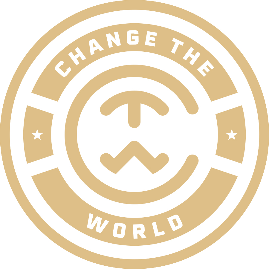 Change The World Badge logo design by logo designer Deno Designs  for your inspiration and for the worlds largest logo competition