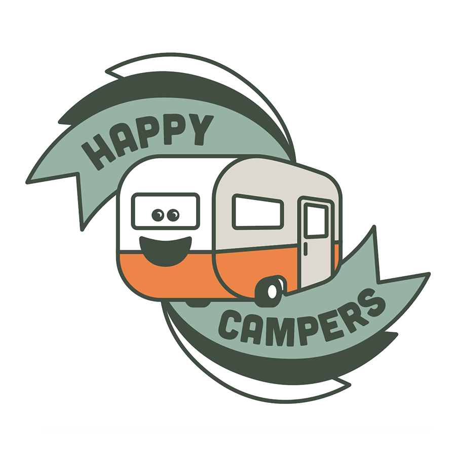 Happy Campers logo design by logo designer Emma Butler for your inspiration and for the worlds largest logo competition